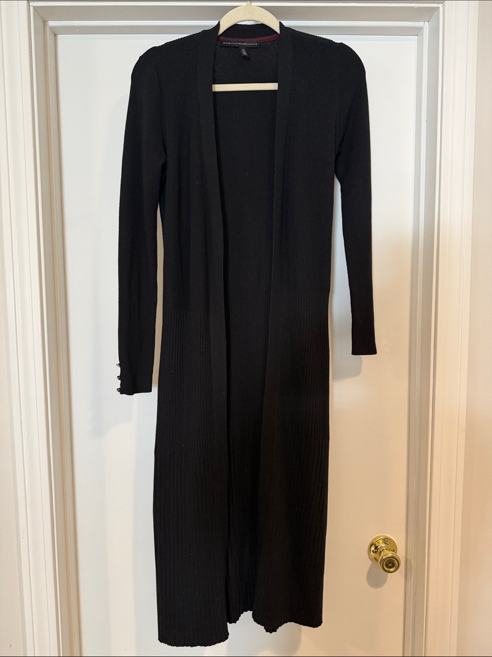 White House Black Market Black Long Ribbed Open-Front Cardigan